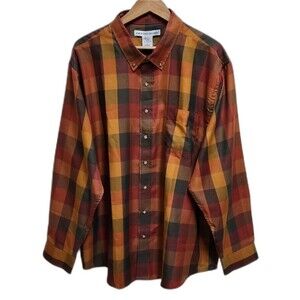 Irvine Park Shirt Mens 2XL Cotton Blend Rust Brown Plaid Button Long Slv Pocket